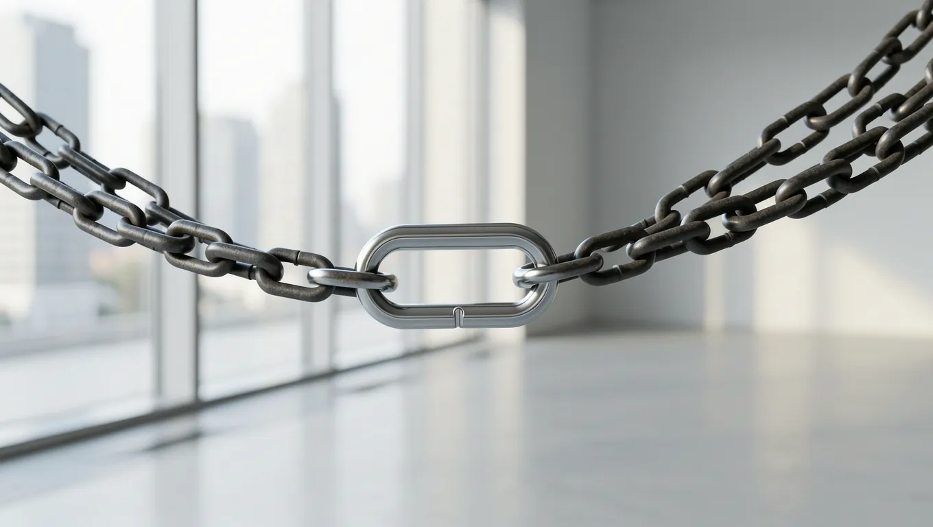 Conceptual image of metal chains transitioning into a single smooth link